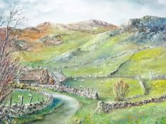 GWYNETH TOMOS oil on board - rural farmstead, signed, 9.25 x 11.25 ins (24 x 29 cms)