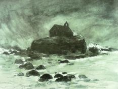 SIR KYFFIN WILLIAMS RA coloured limited edition (87/150) print - St Cwyfan’s Church under a storm,