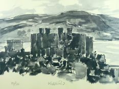SIR KYFFIN WILLIAMS RA limited edition (32/500) print - colourwash scene of Conwy Castle, signed