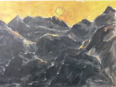 SIR KYFFIN WILLIAMS RA artist’s proof coloured print - sunset over Snowdonia, signed in full, 13.