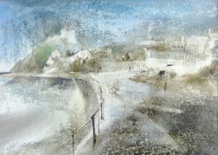 WILLIAM SELWYN watercolour - Criccieth Castle and Promenade, signed, 15 x 22 ins (38 x 56 cms)