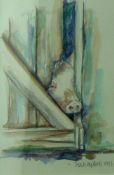SARAH HOPKINS watercolours, three - all signed and dated 1991 - 1. a gentleman with a stick, 8.5 x