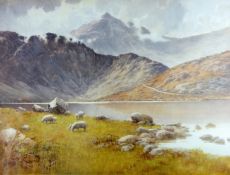 WARREN WILLIAMS ARCA exhibition quality watercolour - Snowdon and Llyn Idwal with sheep and lambs