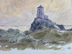 SIR KYFFIN WILLIAMS RA a pair of limited edition coloured prints - Llanddwyn Lighthouse (375/750)