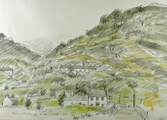 SIR KYFFIN WILLLIAMS RA colourwash and pencil - landscape, Tanygrisiau, signed and dated 23/5/03,