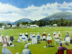 M F SPEIGHT coloured limited edition (73/500) print - a peaceful cricket scene with match in