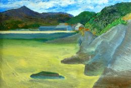 LESLIE JONES oil on slate - Penrhyn Quarry scene, signed and entitled label verso, 11.5 x 17.5