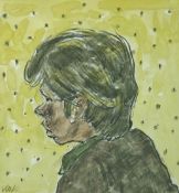 SIR KYFFIN WILLIAMS RA watercolour and pencil - head and shoulders portrait of a young boy with a