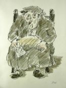 SIR KYFFIN WILLIAMS RA watercolour and pencil - a fine contemplative self-portrait of the artist