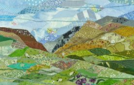 JOSIE RUSSELL textile - expansive Snowdonia landscape, signed with initials and entitled ‘