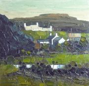 WILF ROBERTS oil on board - cottages Mynydd Bodafon, Anglesey, signed and dated 2005, 15.5 x 15.5