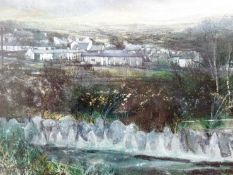 DARREN HUGHES mixed media - North Wales quarrying village, signed and dated 2006, 8 x 9.5 ins (20