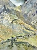 MALCOLM EDWARDS mixed media - landscape, Llanberis Pass, signed, 20 x 13.25 ins (51 x 33 cms), (