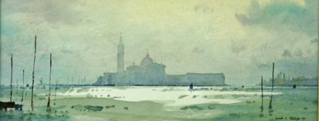 GARETH THOMAS watercolour - Grand Canal scene, Venice, signed and dated 1991, 4.25 x 10.75 ins (11 x