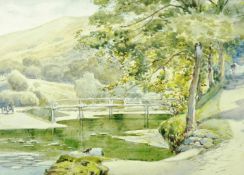 HARRY HUGHES RICHARDSON two watercolours - 1. pastoral scene with sheep grazing by trees with
