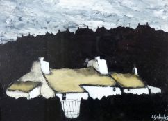 WYN HUGHES acrylic - whitewashed Welsh cottage at dusk, signed, 8.75 x 12.25 ins (22 x 31 cms)