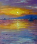 STEVEN JONES coloured limited edition (9/150) print - sunset scene over the Menai Straits at