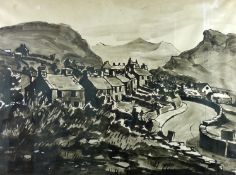SIR KYFFIN WILLIAMS RA colourwash - expansive Snowdonia village scene ‘Talysarn’, signed with