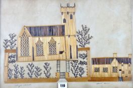 Late 18th/early 19th Century Naive School - straw work picture of St Catherine’s Church, Old Colwyn,