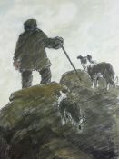 SIR KYFFIN WILLIAMS RA artist’s proof coloured print - farmer with two sheepdogs on a mountain
