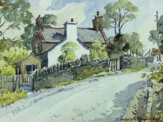 MAURICE A GREENWOOD RCA watercolour - Welsh roadside cottage near Dinorwig, signed and with title
