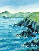 GWYN ROBERTS acrylic on canvas - rocky coastal scene, signed with initials and entitled verso ‘St
