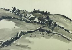 SIR KYFFIN WILLIAMS RA watercolour - two Anglesey farmsteads at Llanddona ‘Bryn Tirion’ and ‘Tyn y