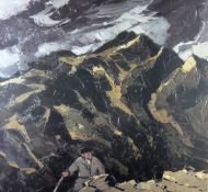 SIR KYFFIN WILLIAMS RA coloured limited edition (195/250) print - mountain scene with farmer and