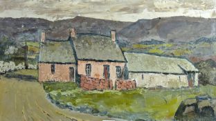 TOM GERRARD oil on board, unframed - Anglesey cottages, signed, 12.5 x 21 ins (32 x 53 cms)