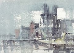 WILLIAM SELWYN early watercolour - Caernarfon Castle and outer Harbour, signed and with original