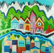 DANIEL CHRISTIAN MEAKIN oil on canvas, box framed - mountain village, 24 x 24 ins (60 x 60 cms)