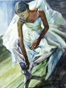 CHARLOTTE LEADBEATER watercolour - ballet dancer in white dress, signed with initials, 11 x 14.25