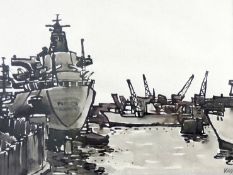 SIR KYFFIN WILLIAMS RA watercolour - a busy harbour scene, signed with initials and entitled on