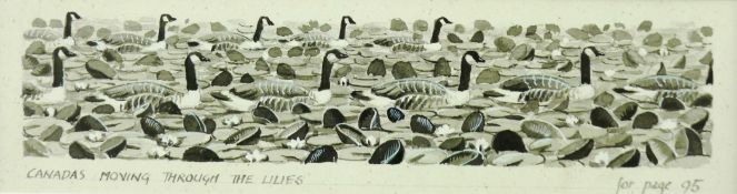 CHARLES FREDERICK TUNNICLIFFE mixed media - Canada Geese moving through lilies, used as a book