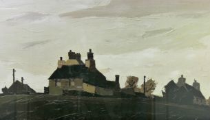 SIR KYFFIN WILLIAMS coloured limited edition (45/100) print - chimneyed hilltop village houses,