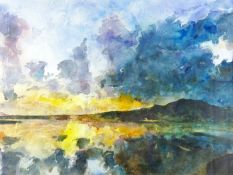 DAVID GROSVENOR watercolour - dramatic sunset landscape scene, signed and entitled label verso ‘