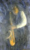 VALERIE GANZ oil on board - ‘The Saxophonist’ signed, 27 x 16ins (69 x 41cms), (Provenance: