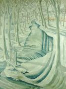 MILDRED ELSIE ELDRIDGE oil on canvas - woodland scene with river dam, signed and with title label