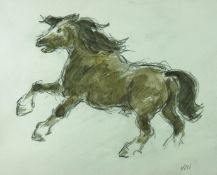 SIR KYFFIN WILLIAMS RA pencil and colourwash - study of a prancing Welsh Cob, signed with