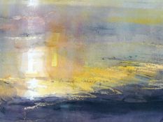 WILLIAM SELWYN watercolour - sunset near Caernarfon, signed, 15.75 x 22 ins (40 x 56 cms)