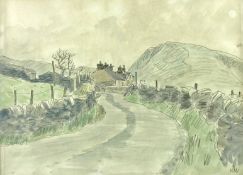 SIR KYFFIN WILLIAMS RA colourwash and pencil - ‘Road to Dinorwig’, signed with initials, 11.25 x