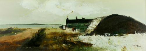 COLIN ALLEN oil on canvas - South Wales coastal cottages with figures, signed and entitled to the