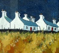 GWYN OWEN acrylic on board - whitewashed Welsh cottages, signed, 11.5 x 9.5 ins (29 x 24 cms)
