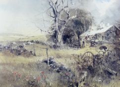 KEITH ANDREW coloured print - cottages, Caeau Gwynion, Anglesey, signed, 8.75 x 10.75 ins (22 x 27