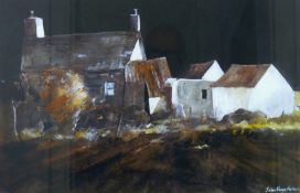 JOHN KNAPP FISHER coloured print - farmstead at dusk, printed signature and date 2007, 12.75 x 19.25