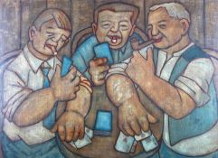 KAREL LEK oil on canvas - three jolly figures enjoying a smoke and a game of cards, signed and dated