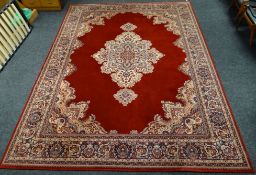 A modern Thamesdown Windsor deluxe 100% wool-pile Belgian carpet in red and blue Persian style