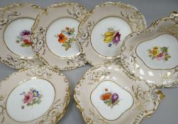 An eight-piece Coalport dessert part-service comprising five plates (9 ins diam) and two dishes (
