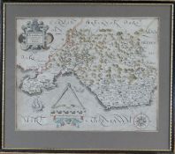 SAXON & HOLE  antique coloured map of 'Glamorgan', 10.75 x 13.25 ins (27 x 34 cms)
