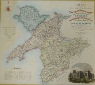 C & J GREENWOOD unframed antique pictorial-scene coloured map 'The Principality of Wales....'